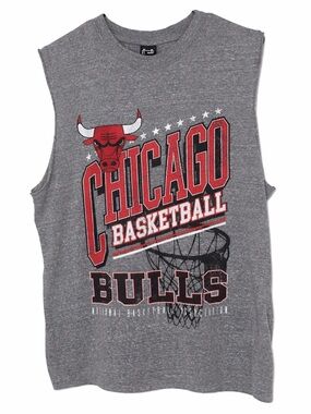 Chicago Bulls Tank Top Medium Gray NBA Graphic Distressed Vintage Gym Streetwear
